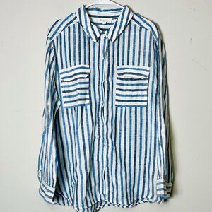 TWO by Vince Camuto Shirt Women's XL Blue Button Down Stripes Beach Boho Minimal